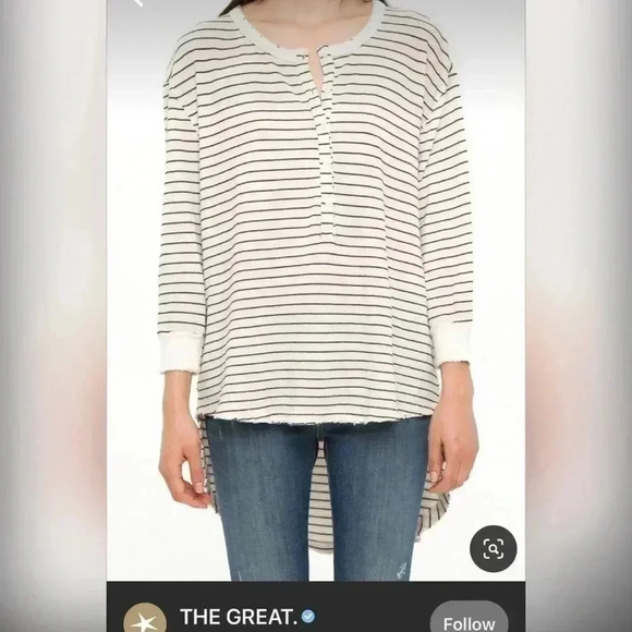 The Great Shirttail Henley Top Striped High Low Oversized Tunic Knit Size S - Picture 2 of 4